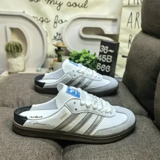 Adidas Samba White Gray Laceless Slip-On Lifestyle Sneakers