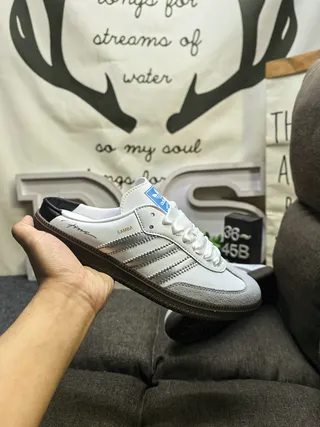 Adidas Samba White Gray Laceless Slip-On Lifestyle Sneakers 5