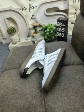 Adidas Samba White Gray Laceless Slip-On Lifestyle Sneakers 6