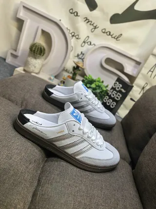 Adidas Samba White Gray Laceless Slip-On Lifestyle Sneakers 9