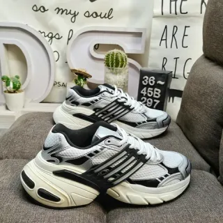 Adidas রূপালী কালো তল স্তরযুক্ত সিন্থেটিক পিন্জরা চাঙ্কি স্নিকার্স