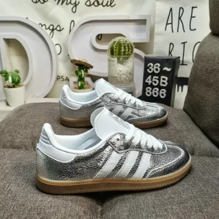 Adidas Silver White Metallic Textured Upper Accents Lifestyle Sneakers