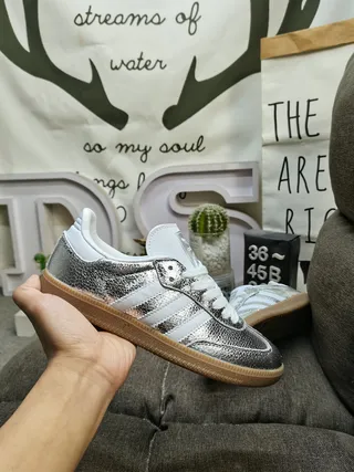 Adidas Silver White Metallic Textured Upper Accents Lifestyle Sneakers 5
