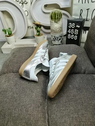 Adidas Silver White Metallic Textured Upper Accents Lifestyle Sneakers 6