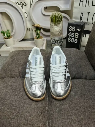 Adidas Silver White Metallic Textured Upper Accents Lifestyle Sneakers 10