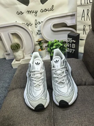 Adidas Silver White Quilted Metallic Upper Sculpted Multi-Layered Sole Chunky Sneakers 10
