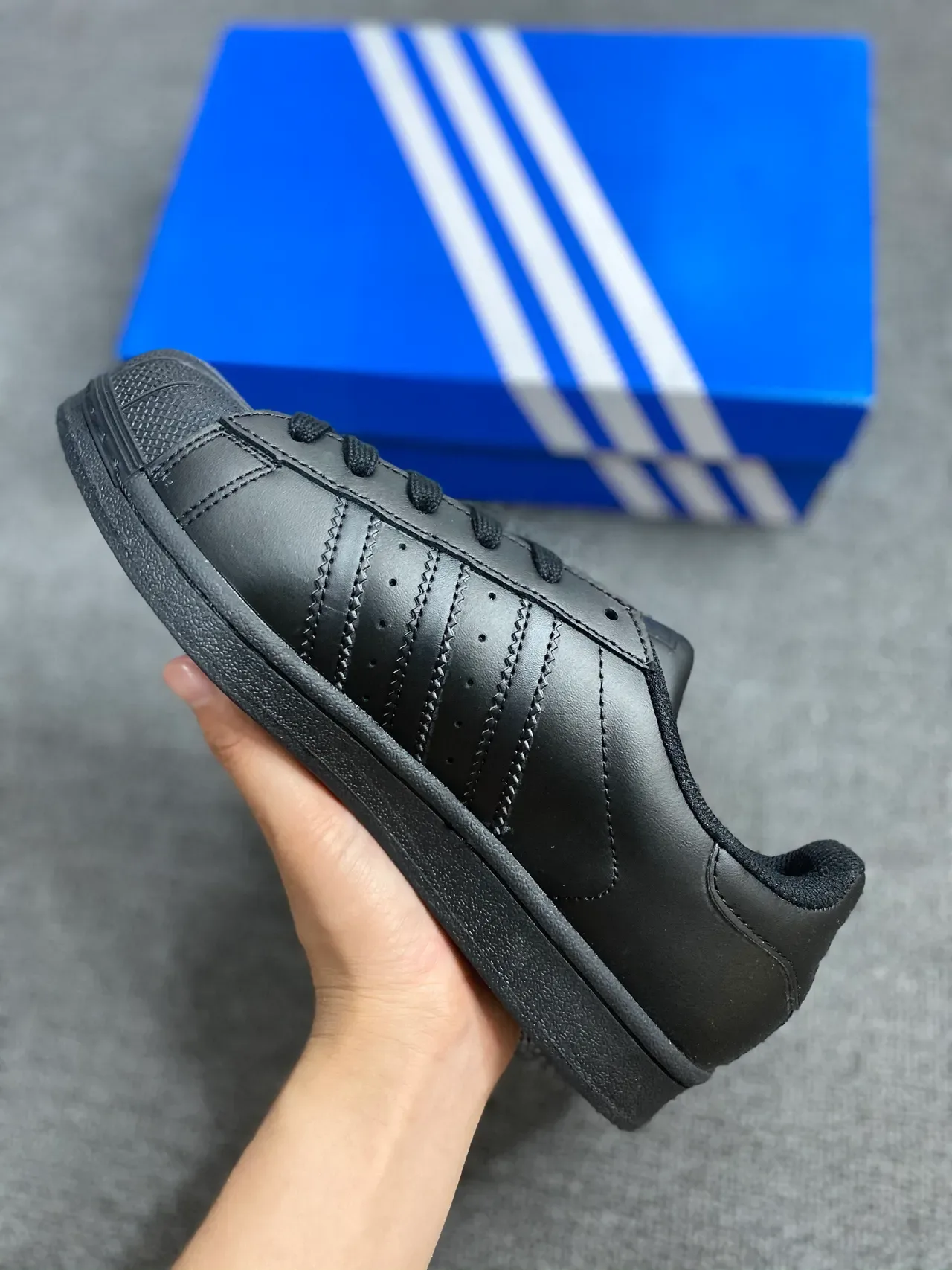 Adidas Superstar All-Black Leather Lifestyle Sneakers 6