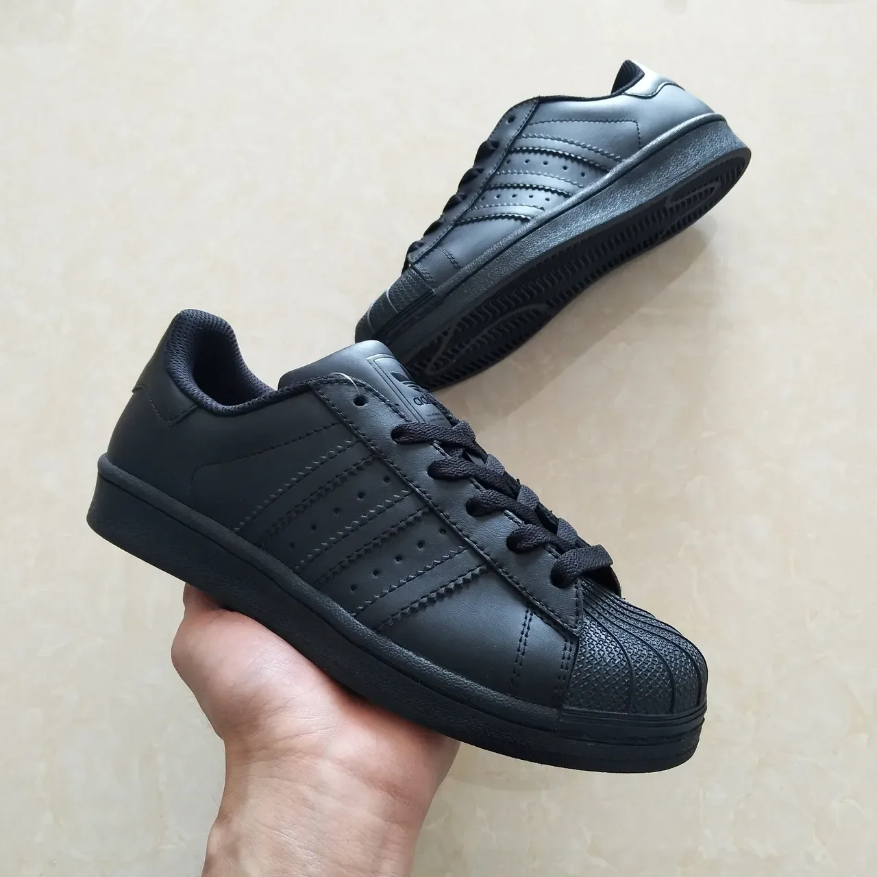 Adidas Superstar All-Black Leather Lifestyle Sneakers 11