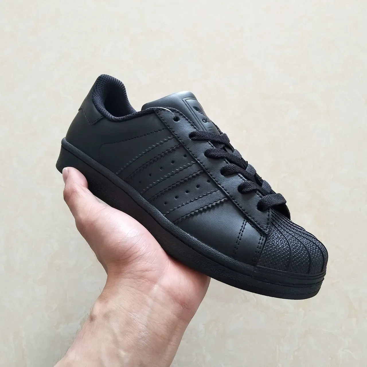 Adidas Superstar All-Black Leather Lifestyle Sneakers 13
