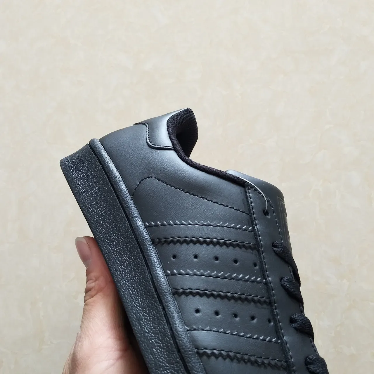 Adidas Superstar All-Black Leather Lifestyle Sneakers 16