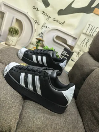 Adidas Superstar Black White Gold Eyelet Lifestyle Sneakers 7