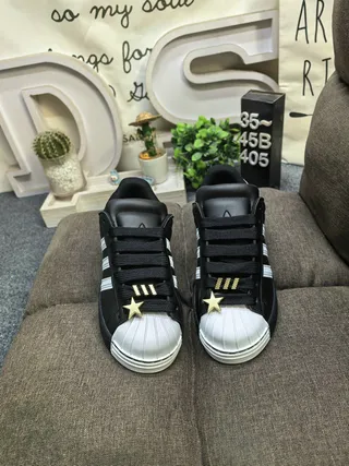 Adidas Superstar Black White Gold Eyelet Lifestyle Sneakers 10