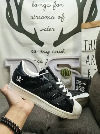 Adidas Superstar Black White Shell Toe Three Stripes Lifestyle Sneakers 5