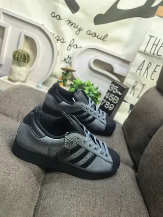 Adidas Superstar Gray and Black Lifestyle Sneakers 9