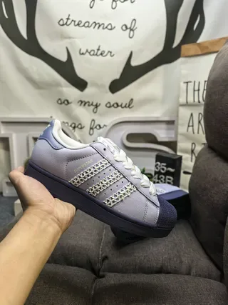 Adidas Superstar Light Gray and Navy Lifestyle Sneakers 5