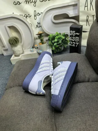 Adidas Superstar Light Gray and Navy Lifestyle Sneakers 6