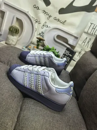 Adidas Superstar Light Gray and Navy Lifestyle Sneakers 7