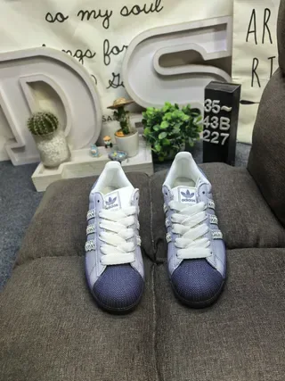Adidas Superstar Light Gray and Navy Lifestyle Sneakers 10