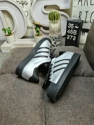 Adidas Superstar Metallic Silver Black Lifestyle Sneakers 6