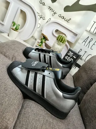 Adidas Superstar Metallic Silver Black Lifestyle Sneakers 7