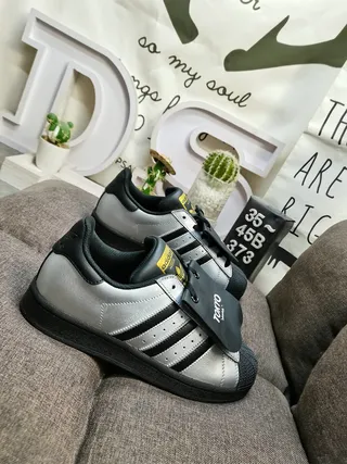 Adidas Superstar Metallic Silver Black Lifestyle Sneakers 9