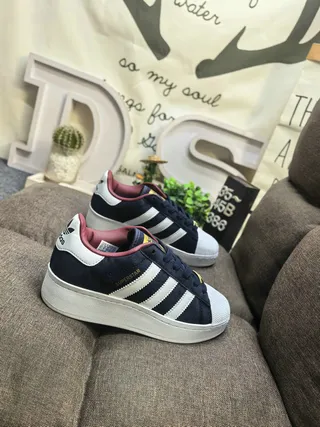 Adidas Superstar Navy Pink Shell-Toe Three-Stripe Side Panel Lifestyle Sneakers 9