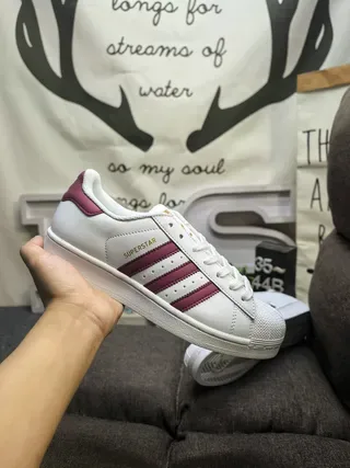 Adidas Superstar White and Burgundy Lifestyle Sneakers 5