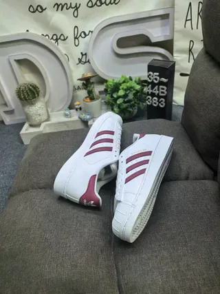 Adidas Superstar White and Burgundy Lifestyle Sneakers 6