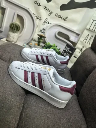 Adidas Superstar White and Burgundy Lifestyle Sneakers 7