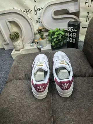 Adidas Superstar White and Burgundy Lifestyle Sneakers 8