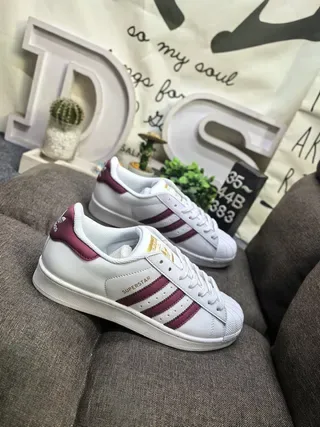 Adidas Superstar White and Burgundy Lifestyle Sneakers 9
