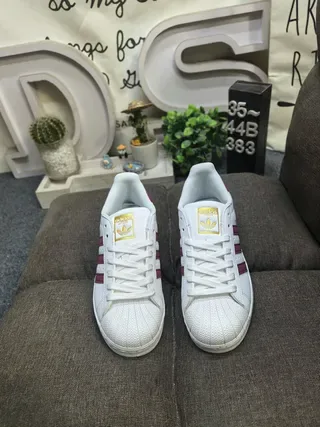 Adidas Superstar White and Burgundy Lifestyle Sneakers 10