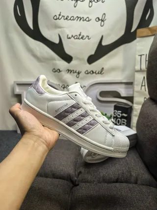 Adidas Superstar White and Lavender Quilted Lifestyle Sneakers 5