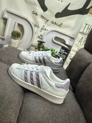 Adidas Superstar White and Lavender Quilted Lifestyle Sneakers 7