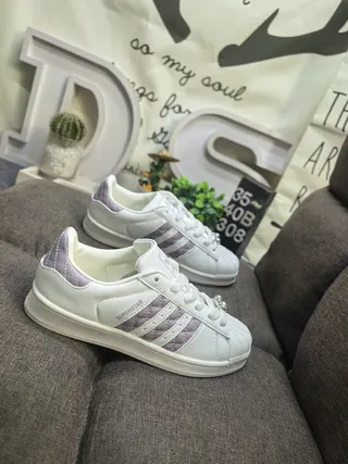 Adidas Superstar White and Lavender Quilted Lifestyle Sneakers 9