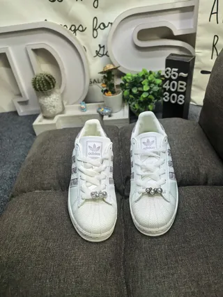 Adidas Superstar White and Lavender Quilted Lifestyle Sneakers 10