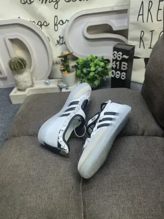 Adidas White Black Laceless Mary Jane Ruffled Strap Lifestyle Sneakers 6