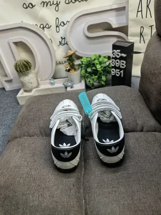 Adidas White Black Laceless Velcro Strap Closure Three-Stripe Side Panel Lifestyle Sneakers 8