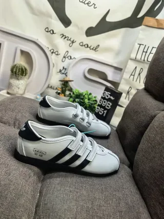 Adidas White Black Laceless Velcro Strap Closure Three-Stripe Side Panel Lifestyle Sneakers 9