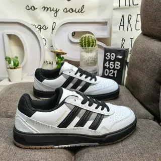 Adidas White Black Low-Top Perforated Toe Lifestyle Sneakers