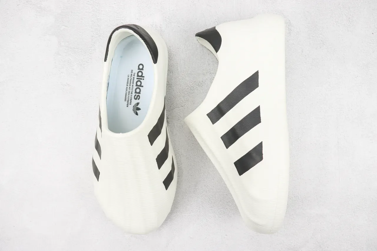 Adidas White Black Ribbed Monochrome Upper Slip-On Silhouette Sneakers 3
