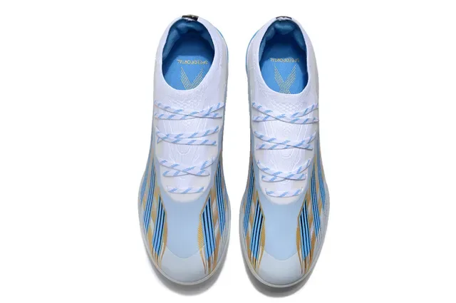 Adidas Chaussures de football Turf blanc et bleu low-cut avec col sock-fit 2