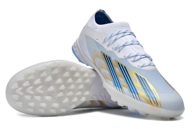 Adidas Chaussures de football Turf blanc et bleu low-cut avec col sock-fit 3