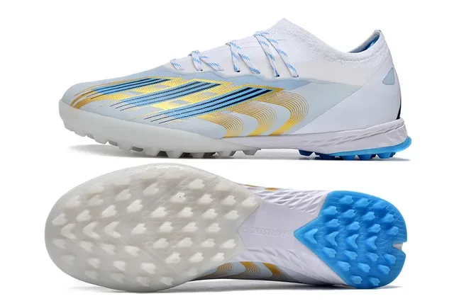 Adidas Chaussures de football Turf blanc et bleu low-cut avec col sock-fit 5