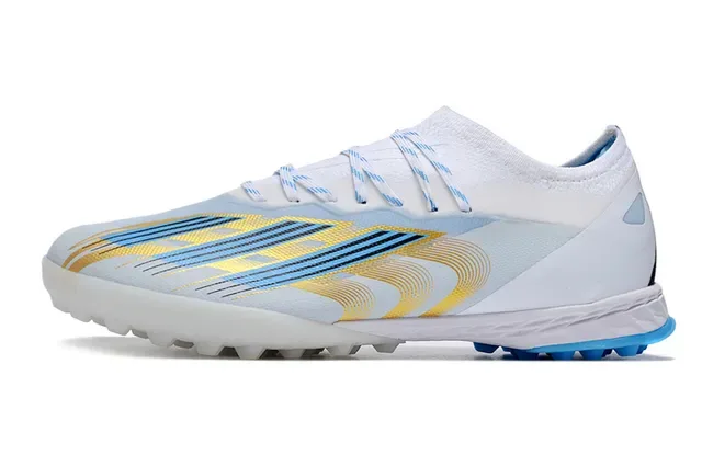 Adidas Chaussures de football Turf blanc et bleu low-cut avec col sock-fit 8