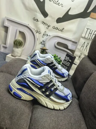Adidas White Blue Midsole Asymmetrical Cage Overlay Chunky Sneakers 9