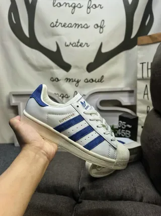 Adidas White Blue Shell-Toe Three-Stripe Lifestyle Sneakers 5
