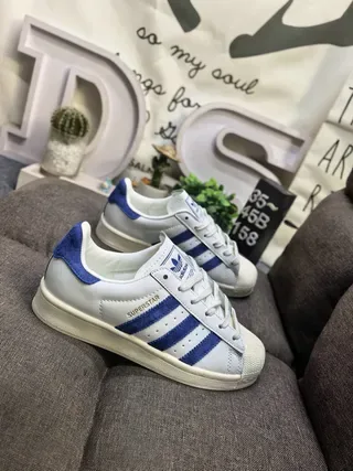 Adidas White Blue Shell-Toe Three-Stripe Lifestyle Sneakers 9