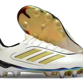 Adidas White Gold Low-Cut Boot Metallic Stripes Firm-Ground Soccer Shoes
