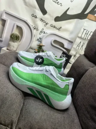 Adidas Tênis Lifestyle Branco e Verde de Upper de Malha Baixo 7